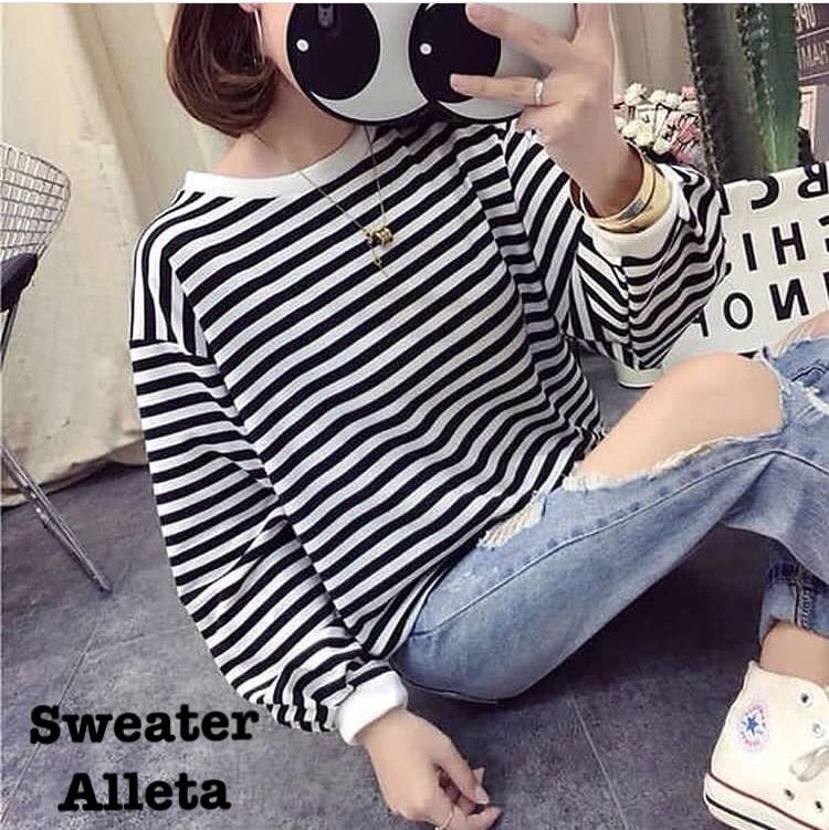 VV.Collection SALE  Sweater Alleta List Bahan Spandex Fit to L / Blouse Korea / Sabrina Bagus / S