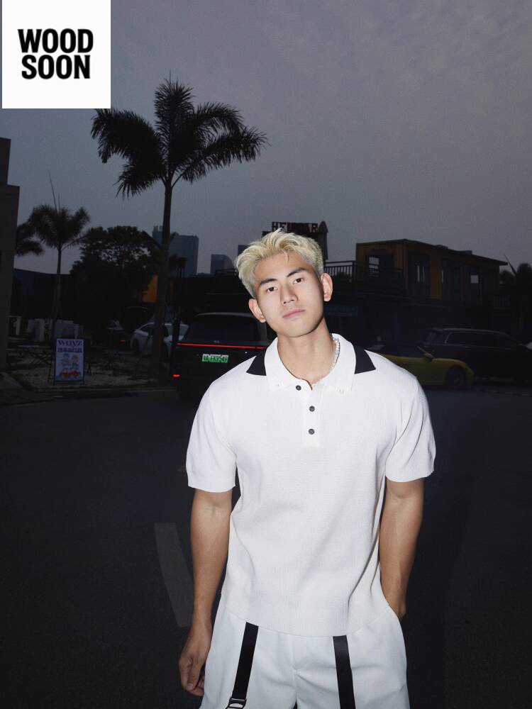 PAPASLILMONSTER Gaya Uang Lama Amerika Patchwork Lengan Pendek Polo Kerah Ganda Atasan Mewah Longgar