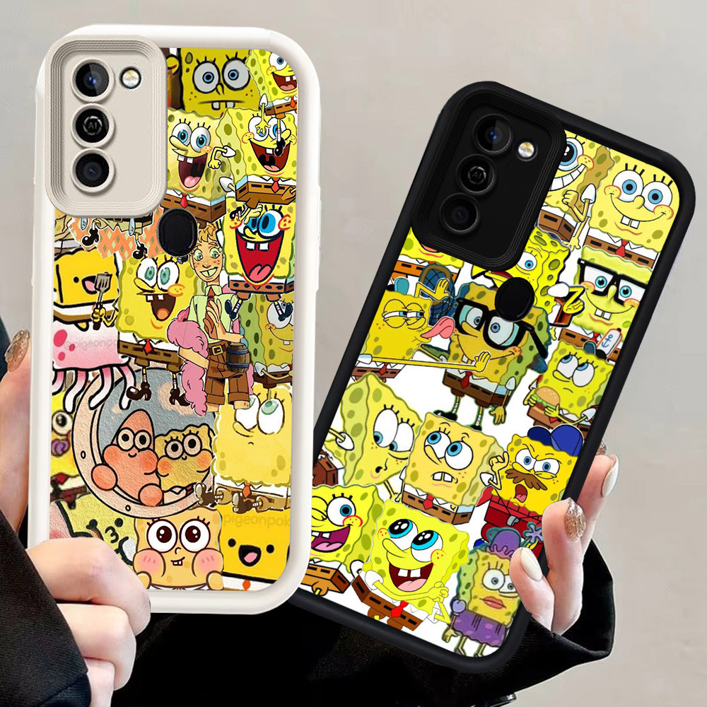 N100 spongebob Silikon hitam putih Casing untuk Samsung A02 A11 M02S A21S A03S M02 A03 Core A02S A20