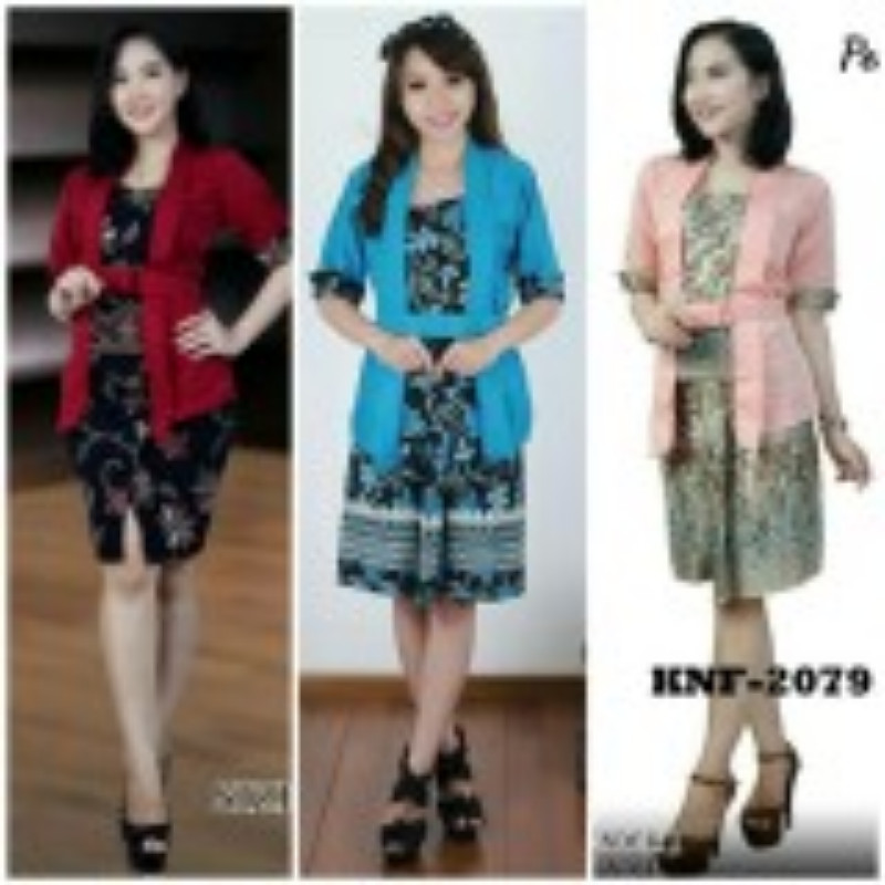 Cj collection Stelan batik atasan blouse abaya kebaya kutubaru dan rok span pendek wanita jumbo blu