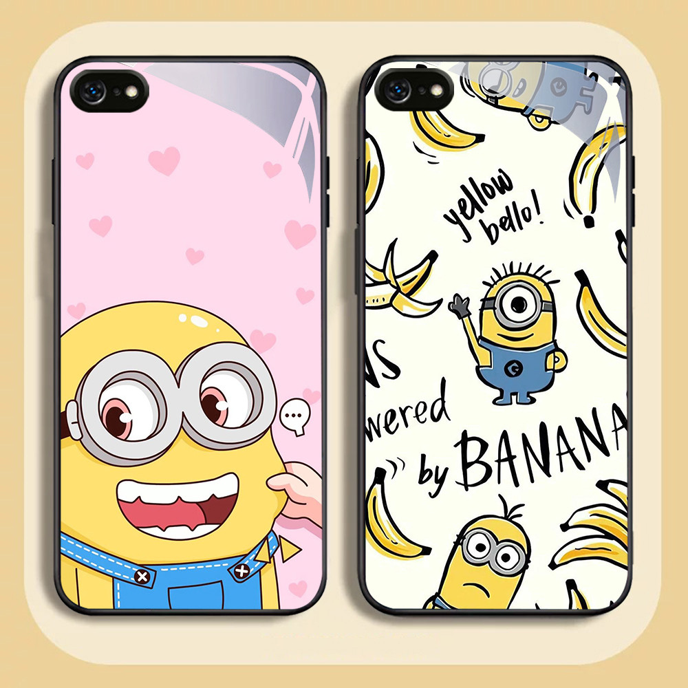NC-53 M-Minions Kaca Glass Case untuk iPhone 6 6S 7 8 Plus SE X XS XR Max