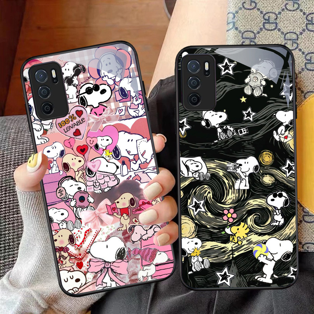 NC-81 Snoopy Kaca Glass Case Untuk OPPO A16 A16S A54S A95 A74 F19 F19S Reno 6 Lite