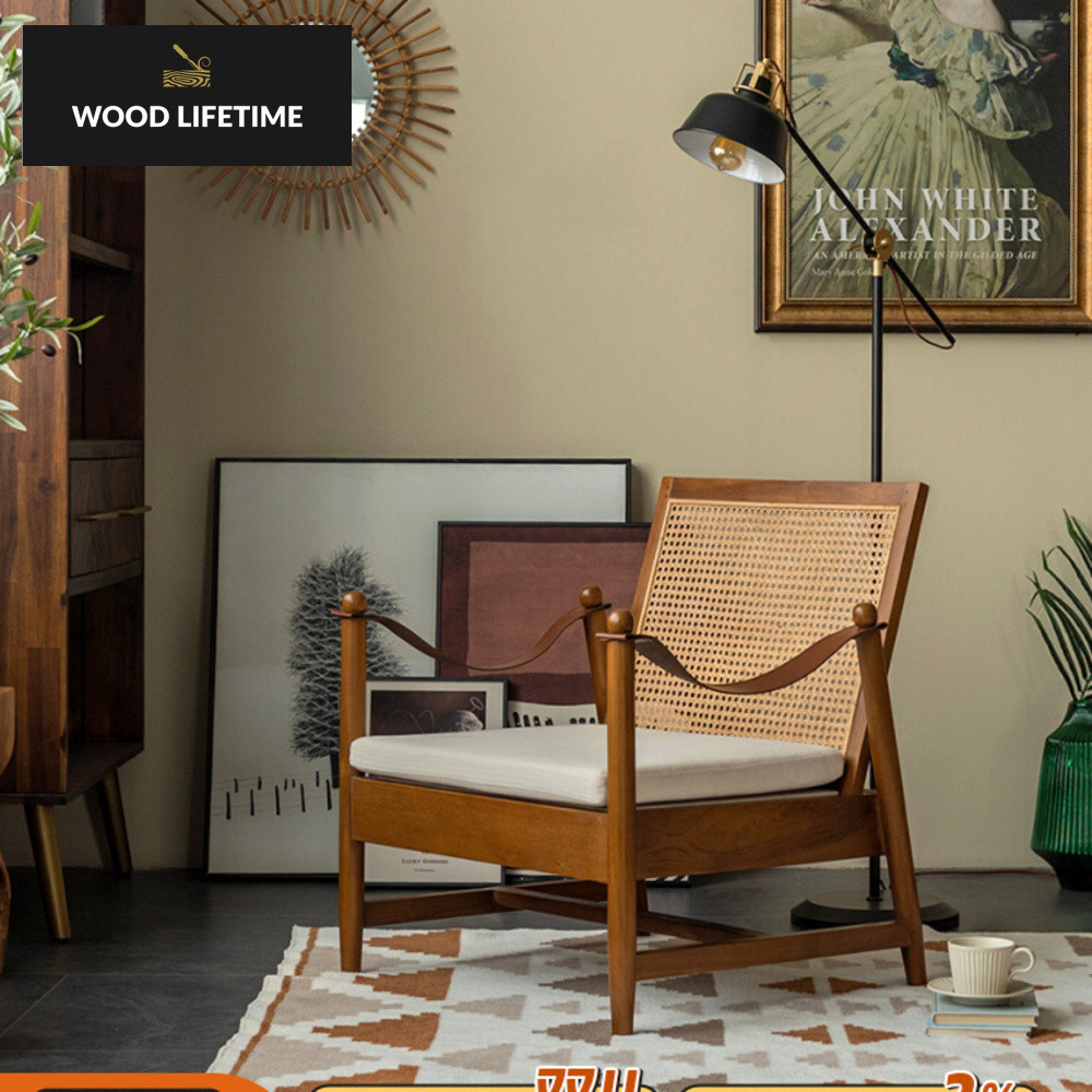 Kursi sofa kayu asli, hiburan rumah, ruang tamu tunggal, kursi balkon rumah yang dirancang