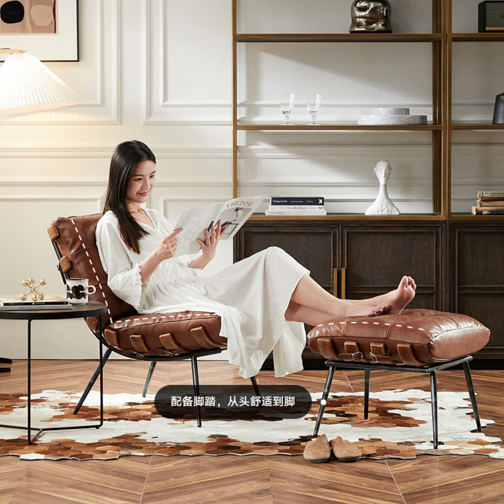 Sofa minimalis Nordic postmodern kursi, ruang tamu, tunggal kulit sapi lapisan atas Brazil, sofa mal