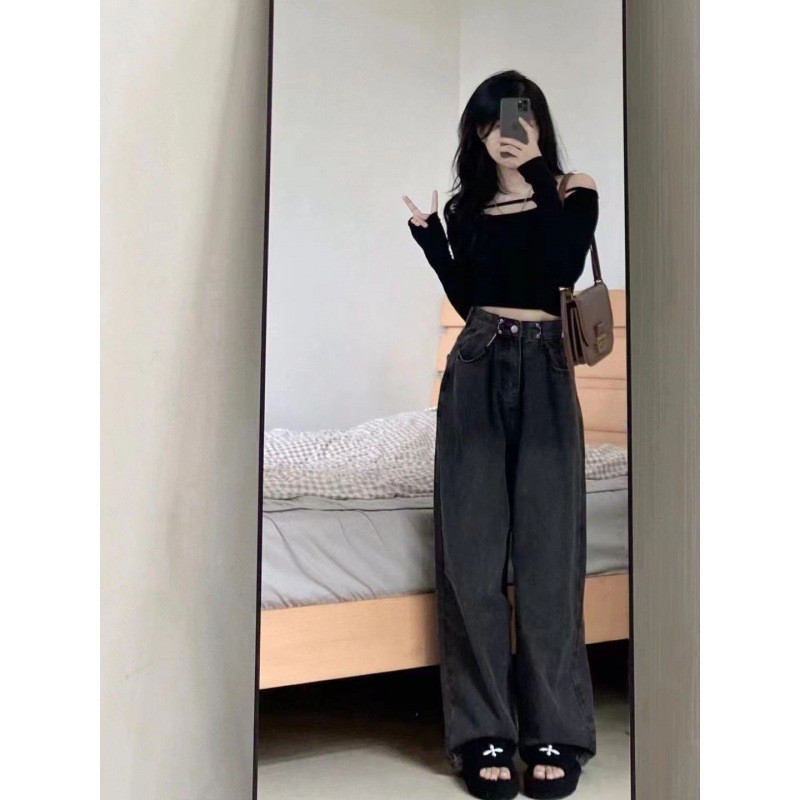 Celana Wanita  Jeans licin ukuran besar untuk gadis-gadis gemuk dalam desain musim gugur, celana pan