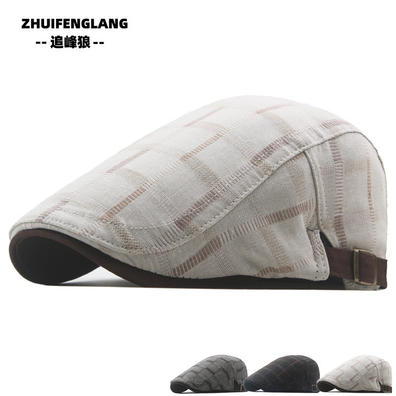 Topi Baret Sutradara Kotak-kotak Semi Musim Panas Katun Tipis Golf Inggris Newsboy Dangkal Pria Topi