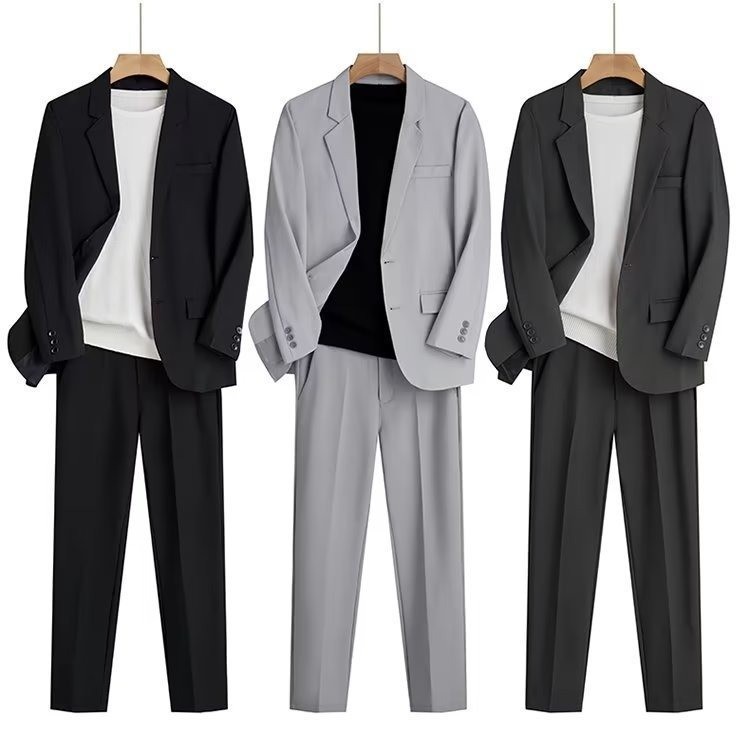 Setelan Jas Pria  Spring summer thin loose suit set men's business formal wear, casual trend, and st