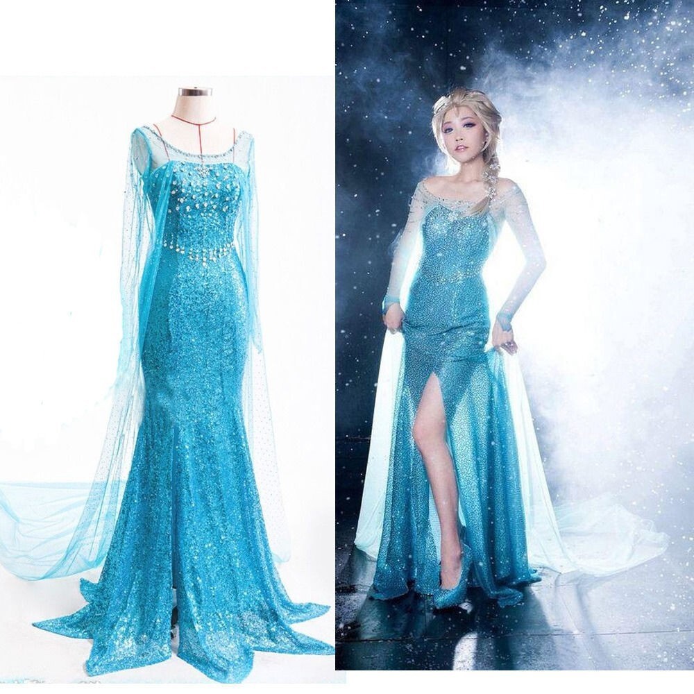 Kostum Halloween Kostum Halloween Frozen Cosplay Gaun Putri Elsa Dewasa Permainan Peran Pertunjukan 