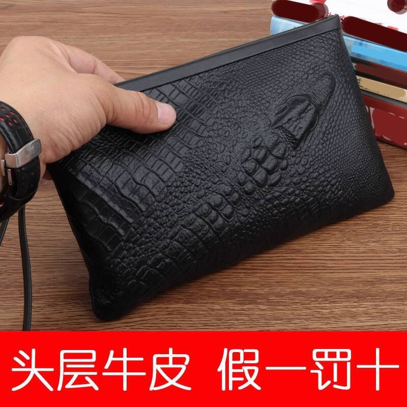 Sapi Asli Pola Kulit Buaya Clutch Kecil Tas Tangan Fashion Trendy Dompet Kapasitas Besar Pria