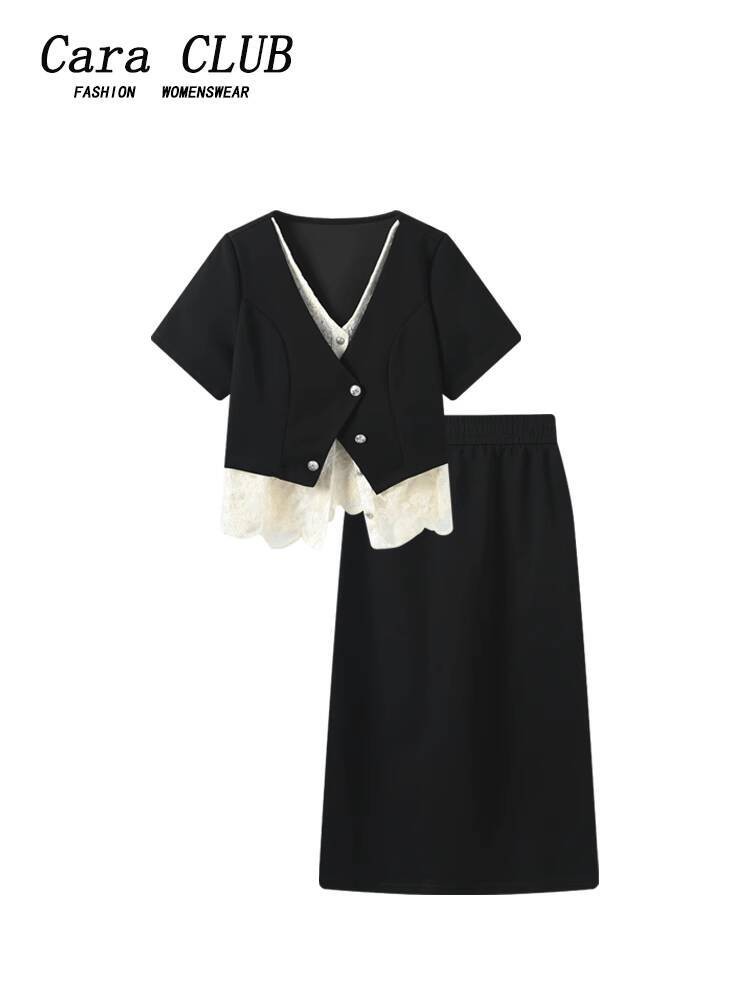 Cara CLUB Plus Size Little Chanel Style Set Dress Wanita Musim Panas Fashion Baru Kaos Lengan Pendek