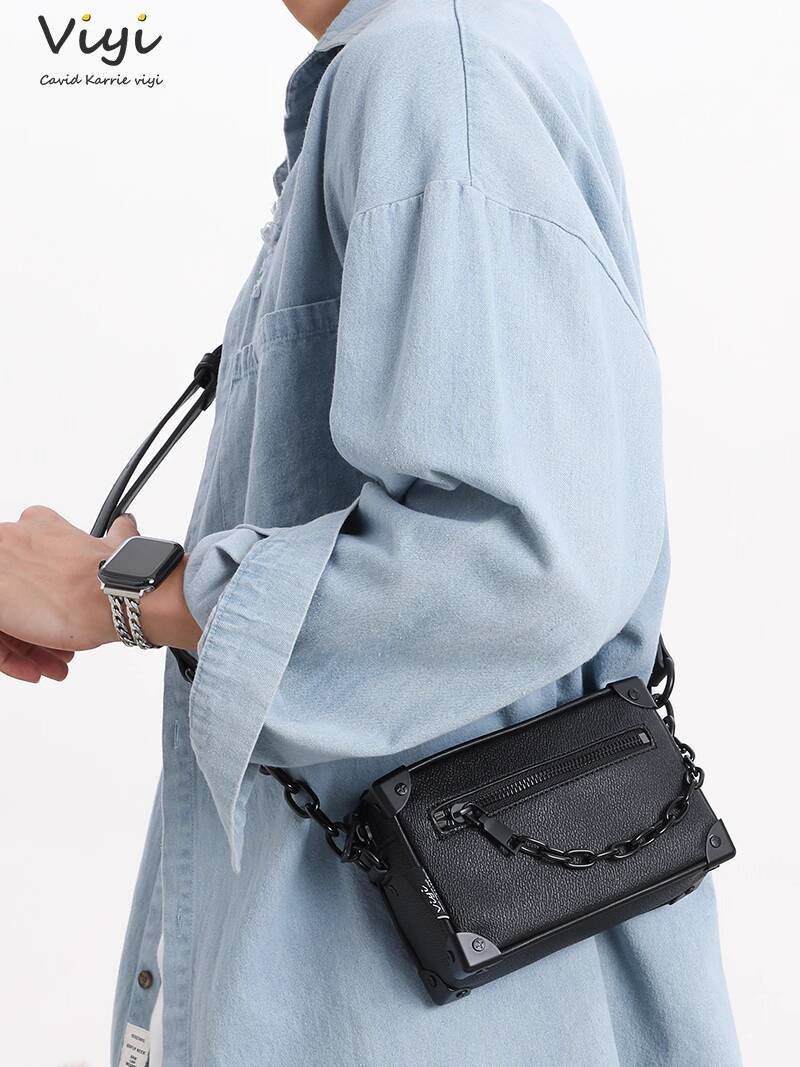 Merek Trendy Baru Kotak Bahu Dekorasi Rantai Mewah Ransel Mini Tas Persegi Kecil Pria