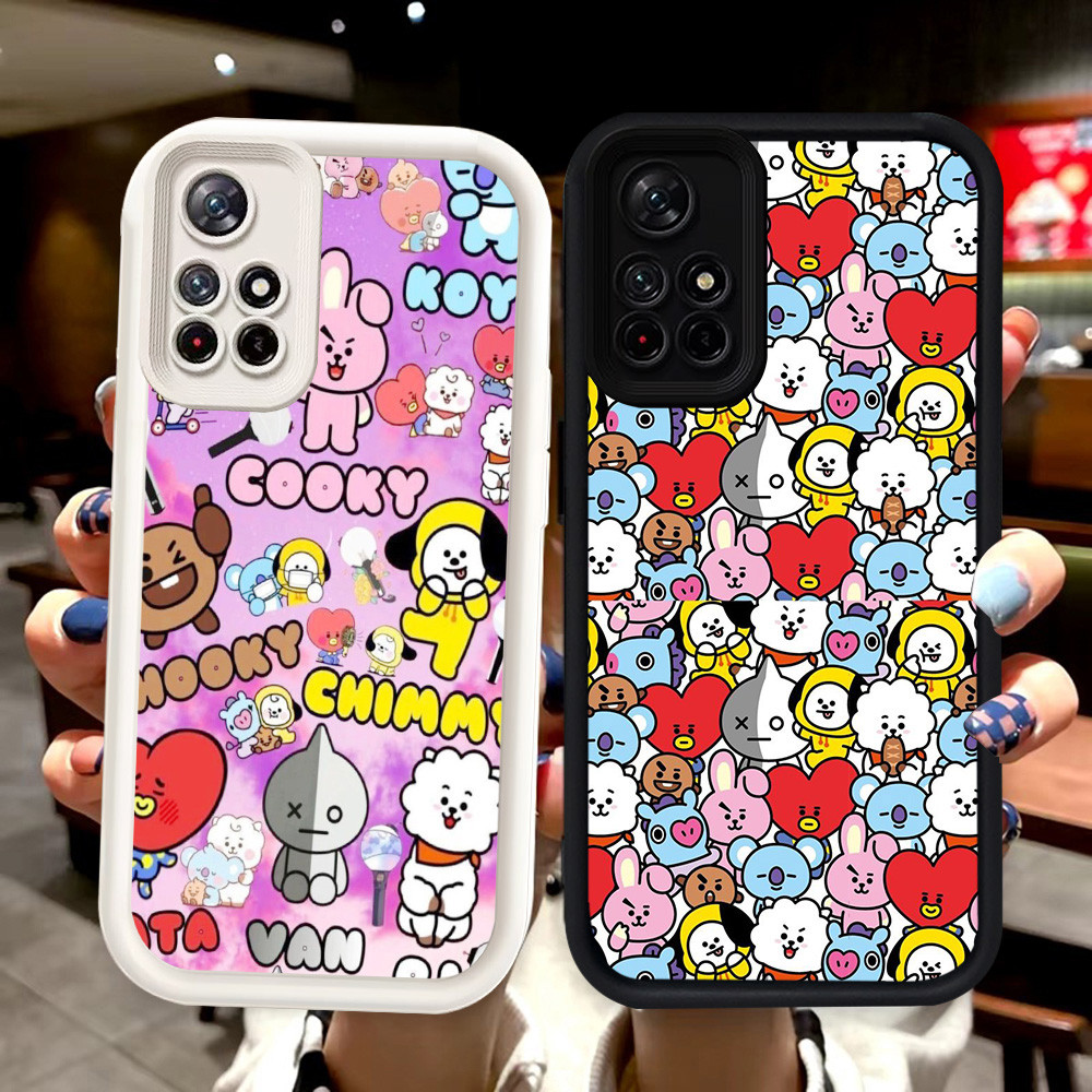 N2 BT21 Silikon hitam putih Casing untuk Xiaomi Redmi Note 11T 11 SE 11S Pro 5G Case