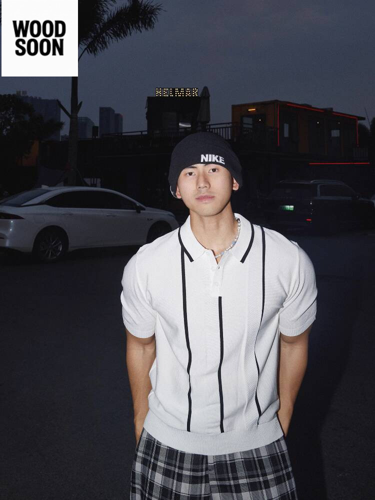 PAPASLILMONSTER Kaos Pria Gaya Uang Lama Amerika Lengan Pendek Polo Putih Kerah Turun Atasan Mewah