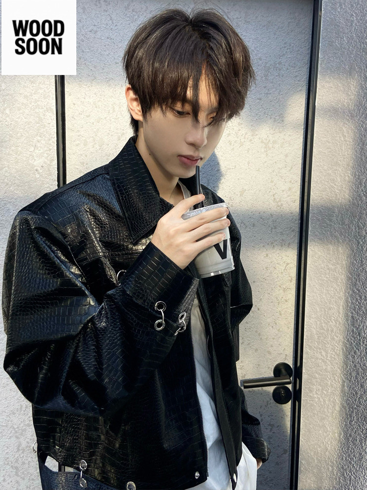 Pria Pola Buaya INS High Street Trend dengan Bahu Berlapis Musim Semi, Longgar, Serbaguna, Jaket Pen