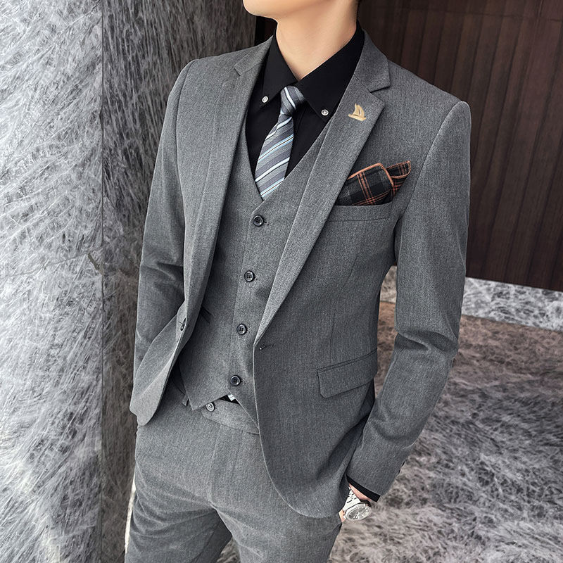 Setelan Jas Pria  Seting Three Piece Men's Casual Solid Color Korean Versi Slim Fit Formal pria tamp