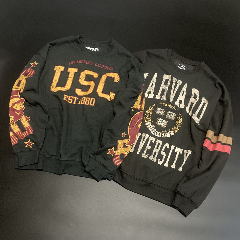 Cetakan USC s NCAA Harvard vintage print pemanasan menembak sekitar leher hoodie pria dan wanita fit