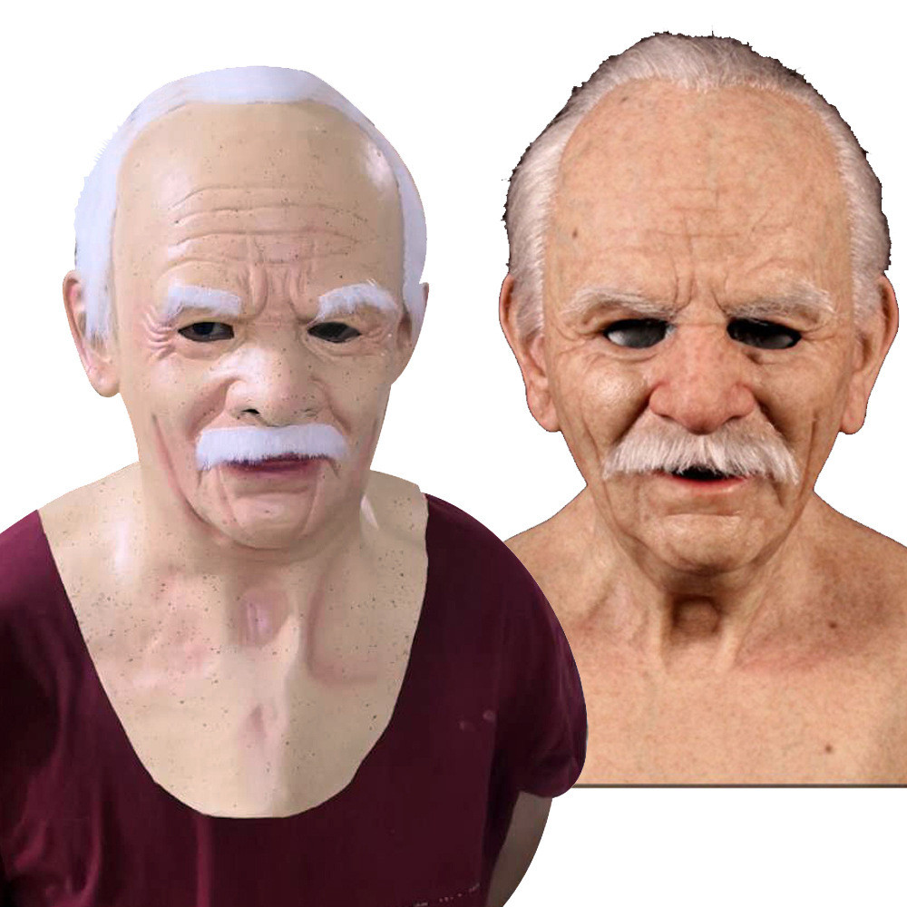 Topeng Wajah Mask  Topeng palsu Halloween, pakaian kepala peruk tua, topeng nenek