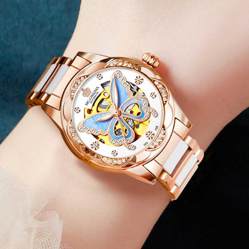 Brand New ORKINA Menonton Ceramic Diamond Wanita Butterfly Hollow Automatic Mechanical Wristwat