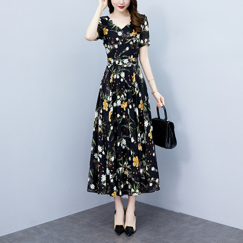 LKK Gaun Panjang Sifon Bunga Korea Baru/dress panjang CX