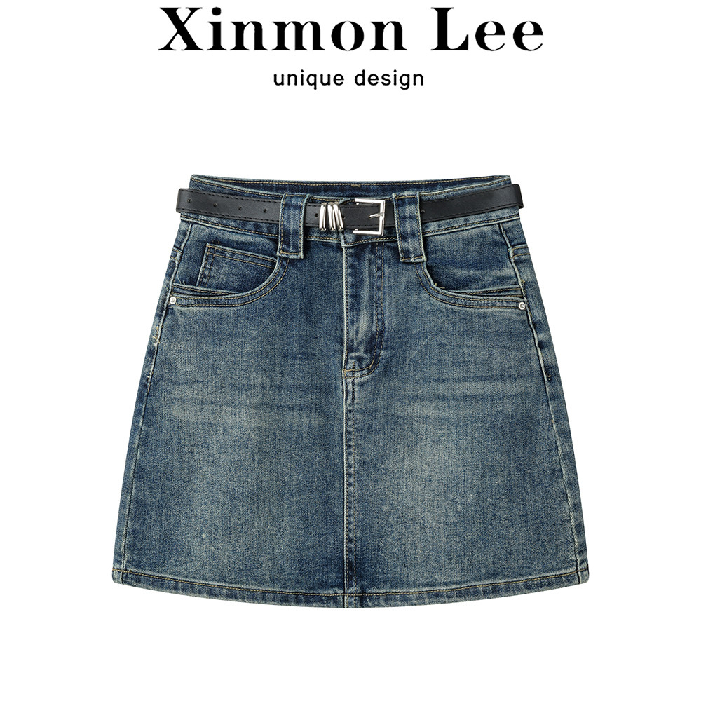 XinmonLee suku denim biasa, cuci air musim panas, pinggang tinggi, gadis cantik, bokong terbungkus, 