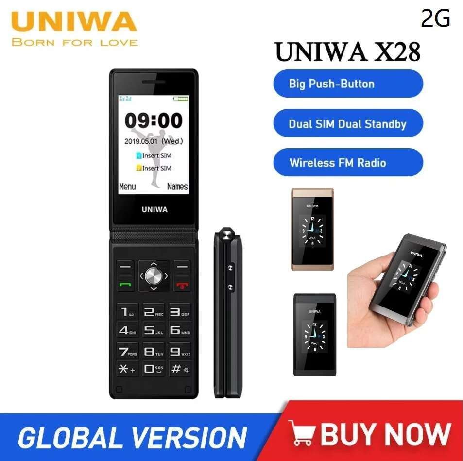X28 UNIWA Ponsel Lipat GSM Layar Sentuh 2.8" Telepon Seluler Tombol Besar untuk Lansia 2 .8" .8"