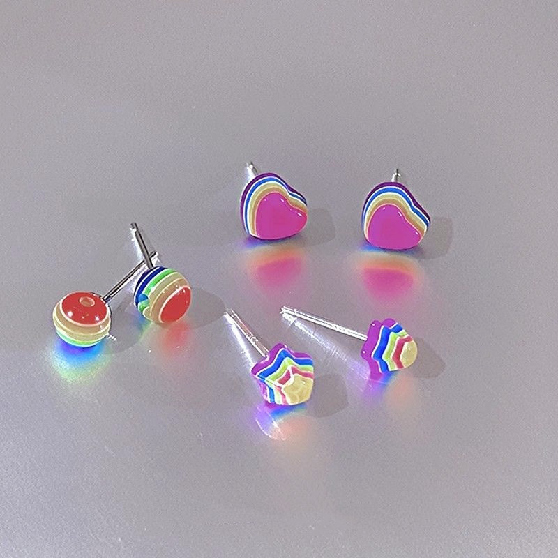 Super lollipop ~ yyds anting pelangi gaya keren manis anting kelas atas wanita anting tindik telinga