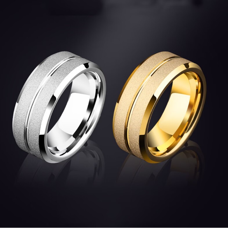 Aksesori populer cincin pasangan buram garis tunggal baja tahan karat cincin baja titanium perhiasan