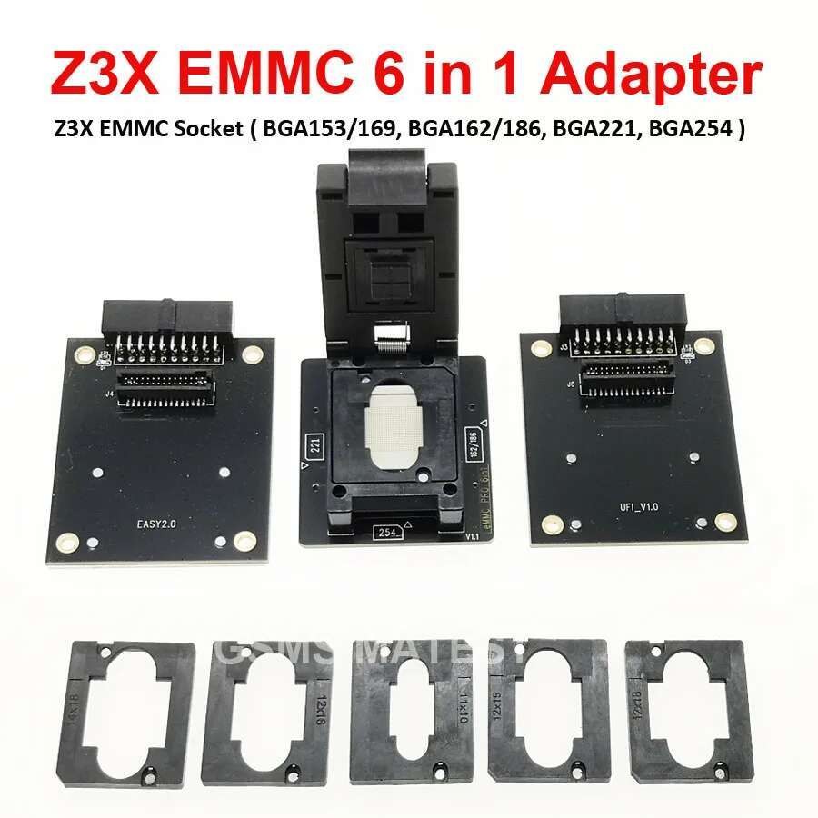 Adaptor Soket EMMC Z3X 6 in 1, Z3X, EASY JTAG PLUS, port UFI BOX, BGA153, 169, BGA162, 186, Adaptor