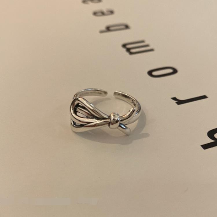 Cinta Kuno, Gaya Kuno, Perak Kuno, Cincin Busur Gaya Retro Lama, Desain Niche Wanita, Cincin Jari Te