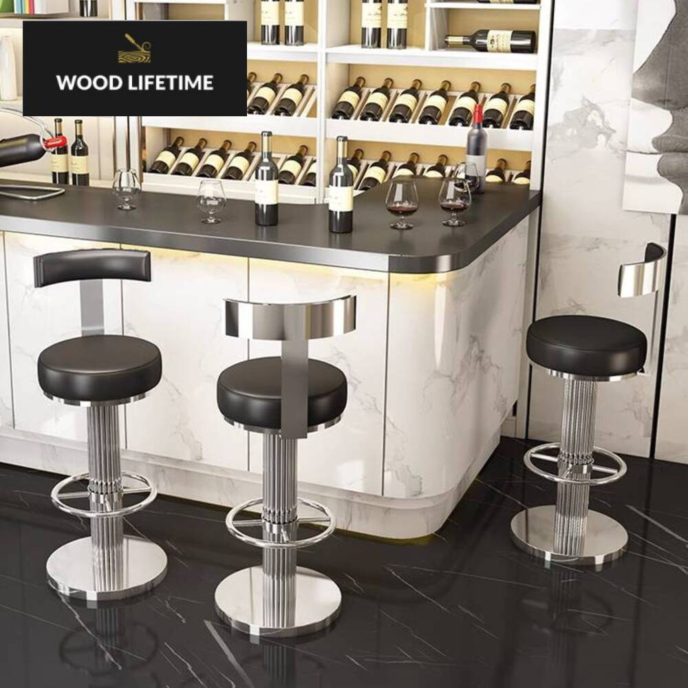 stainless steel Kursi rumah tangga mewah ringan belakang mode kursi bar berputar bangku kaki tinggi