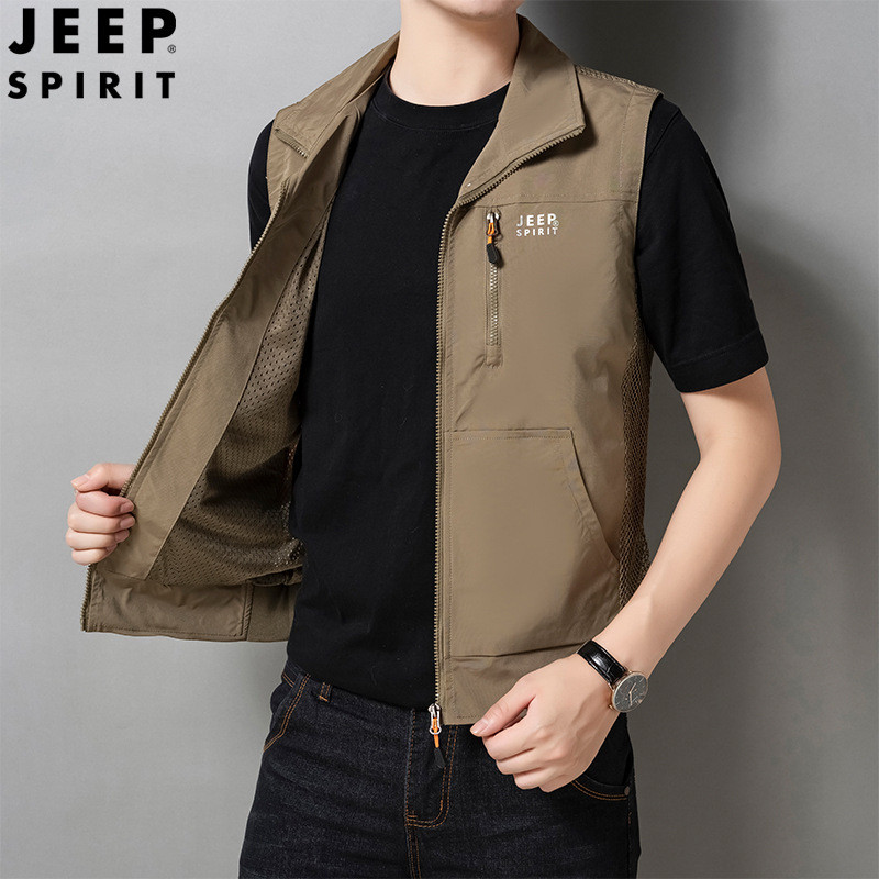 Rompi Vest Pria  JEEP SPIRIT jaket musim semi luang libur multi saku nelayan pria cepat kering fashi