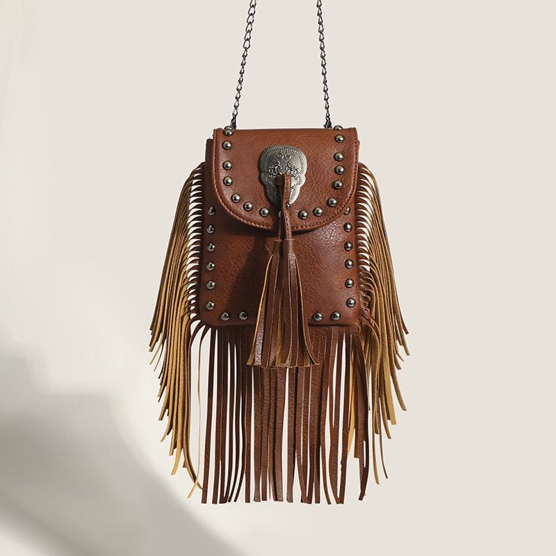 Tas ponsel keling rumbai bohemian tas selempang tengkorak tas kecil retro wanita trendi tas gaya etn