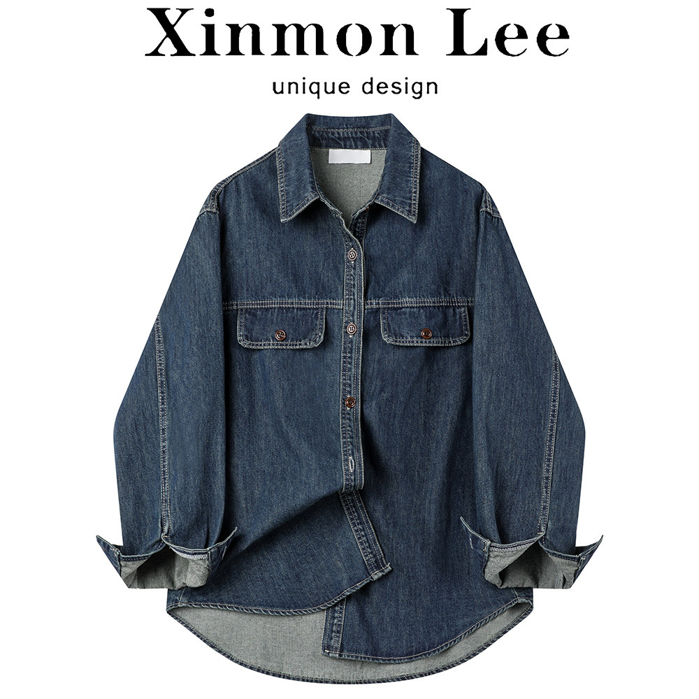 Perasaan desain XinmonLee, jaket denim, kemeja versatile gugur dan musim dingin wanita