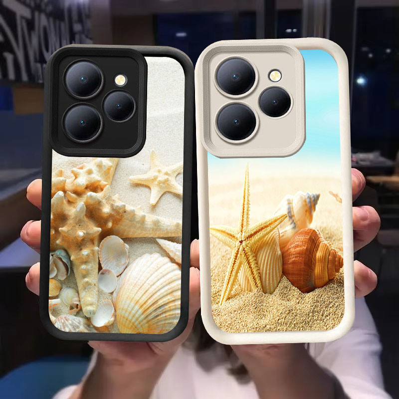 O-48 Beach Shell Casing untuk Tecno ITEL A70 POP Spark 8 Pova 6 GO 2024 20 Pro 5G Hitam dan Putih