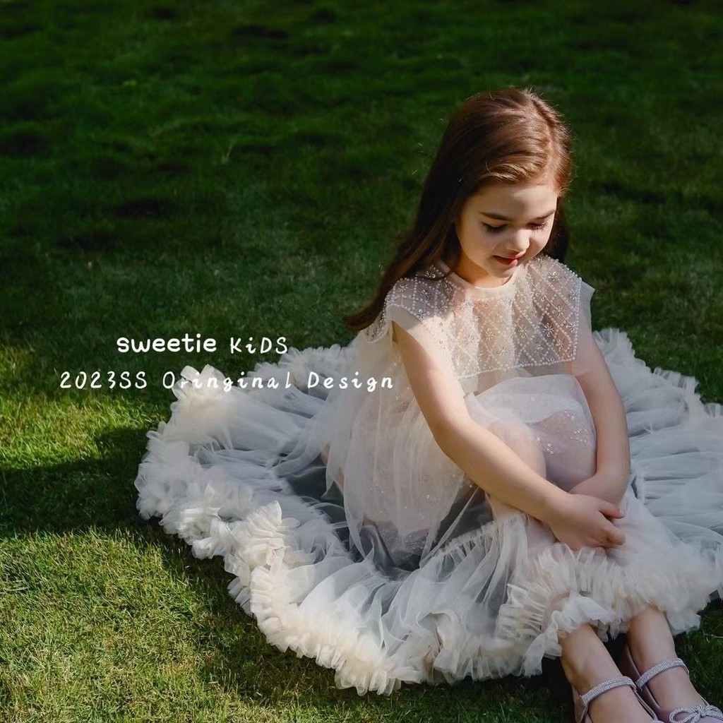 Rok Kasa Payet Mutiara Berat Ayunan Besar Anak Perempuan Musim Panas Gaun Rok Putri Gaun Anak Peremp