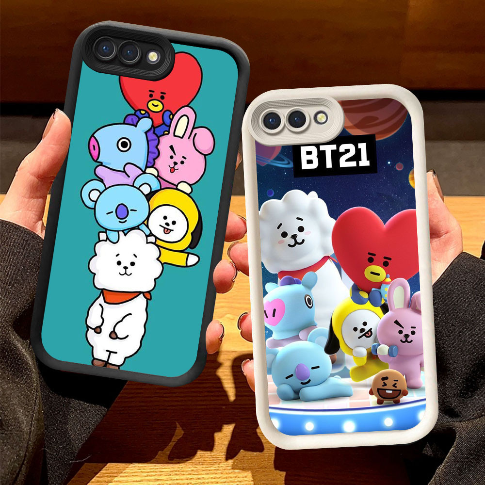 O-42 BT21 Casing untuk OPPO A37 A1K A5 A83 A3S A39 A12E Realme C2 C2s Hitam dan Putih
