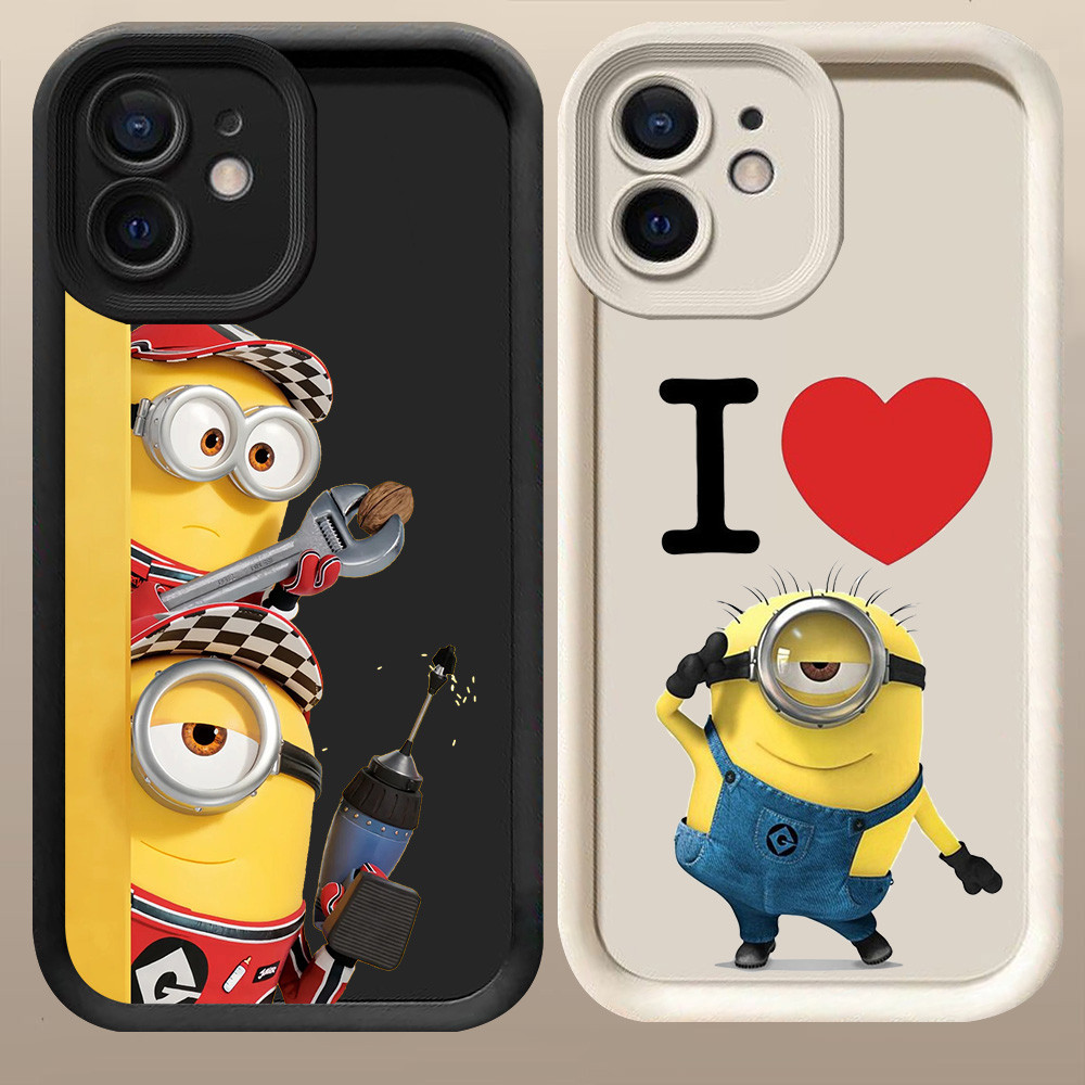 D-63 minions Case Hitam Putih Casing untuk iPhone XS 11 12 Mini XR X Pro Max