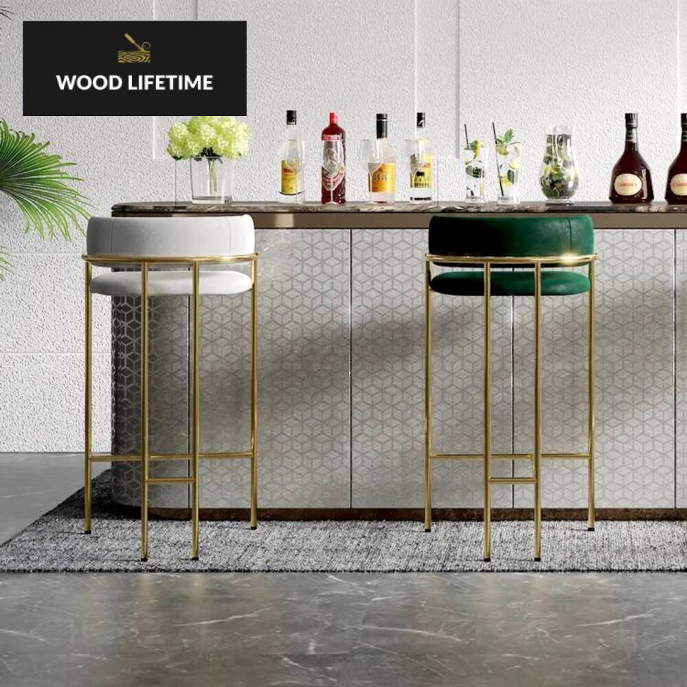 HERZZI rumah ringan mewah emas tengah dengan tali belakang bar kursi bangku kaki tinggi