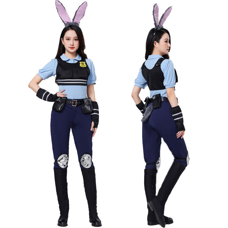 Kostum Cosplay Hari Anak Halloween Zootopia Gila Judy Kelinci Polisi Dewasa Lengan Pendek Cosplay Pa