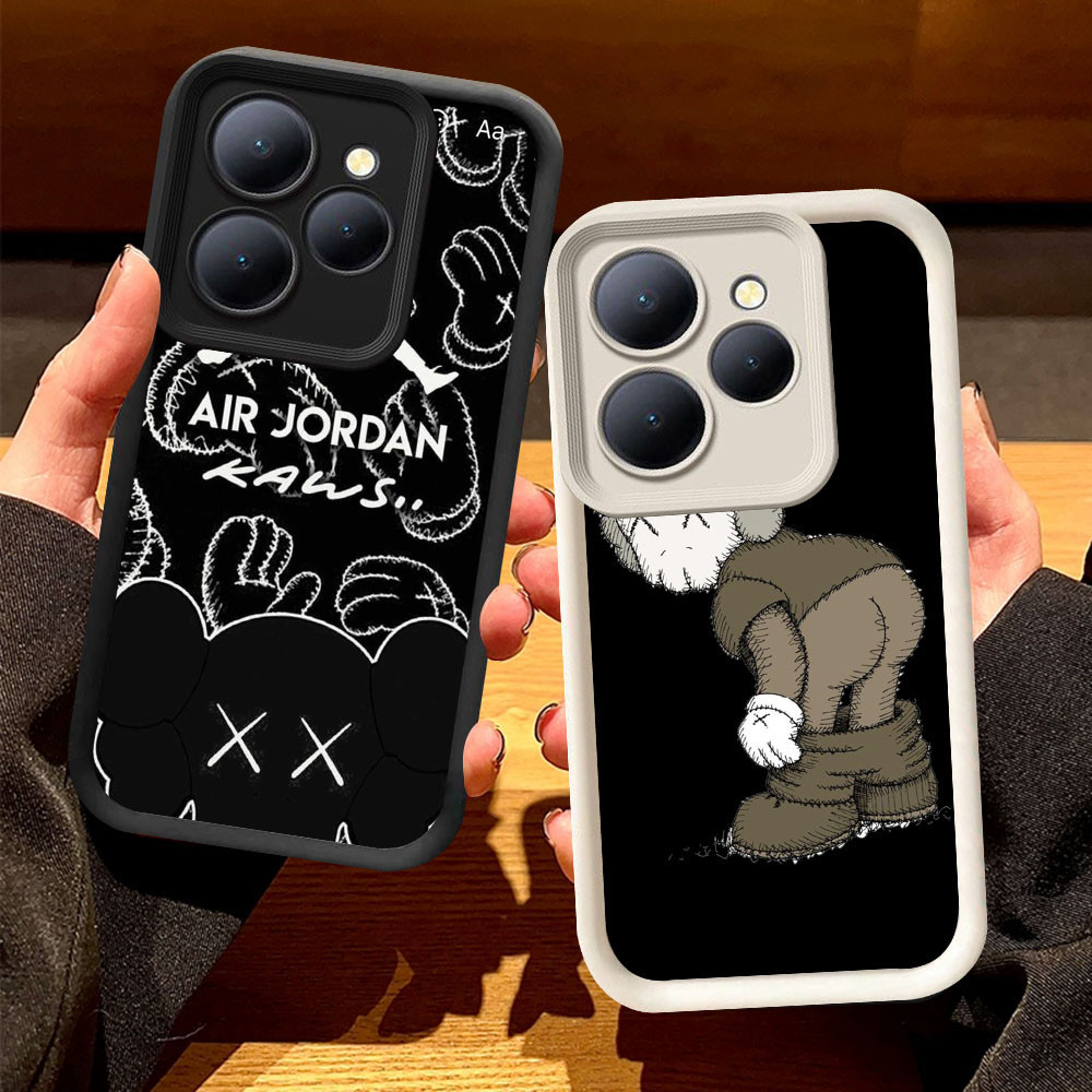 O-20 KAWS Casing untuk Tecno ITEL A70 POP Spark 8 Pova 6 GO 2024 20 Pro 5G Hitam dan Putih