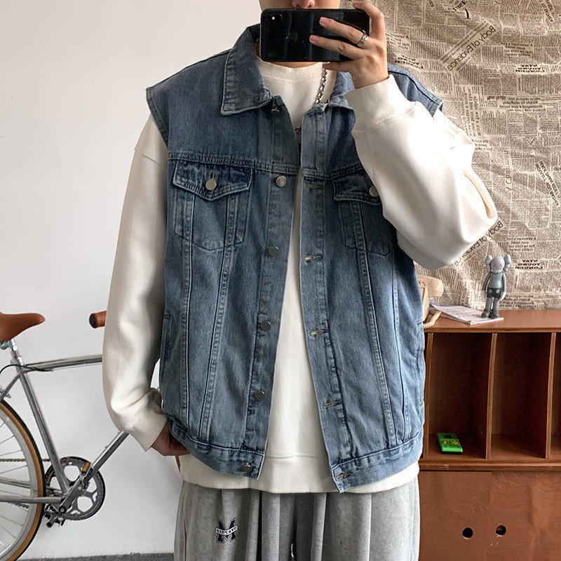 Rompi Vest Pria  Cowboy vest pria musim semi trendy Instagram loose and handsome original student st