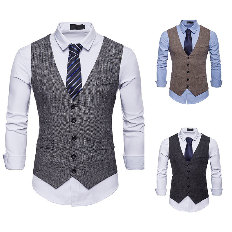 Rompi Vest Pria Musim GuguRompi Vest Pria Eurocode Single-baris ZippeRompi Vest Pria V-Neck Pakaian 