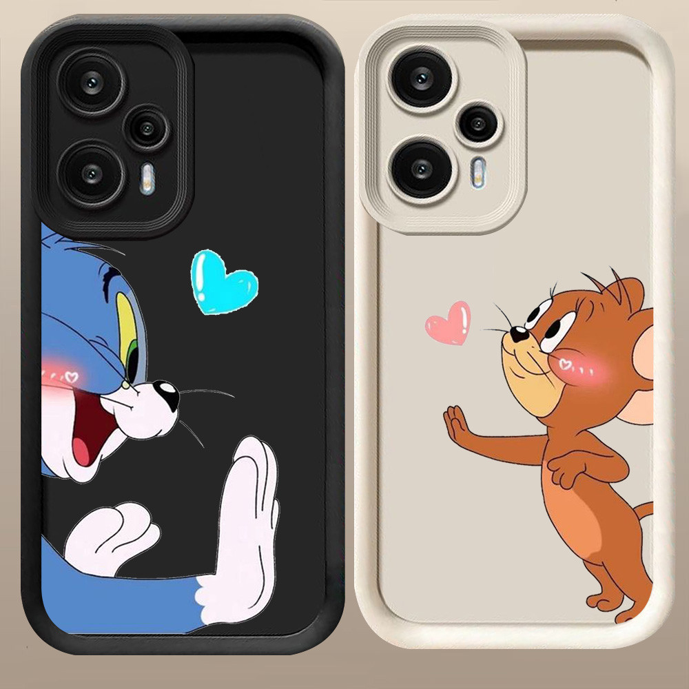D-78 Cute Cat and Mouse Case Hitam Putih Casing untuk Xiaomi Redmi 13 Turbo 3 POCO F5 X5 F6 X7 Pro 5