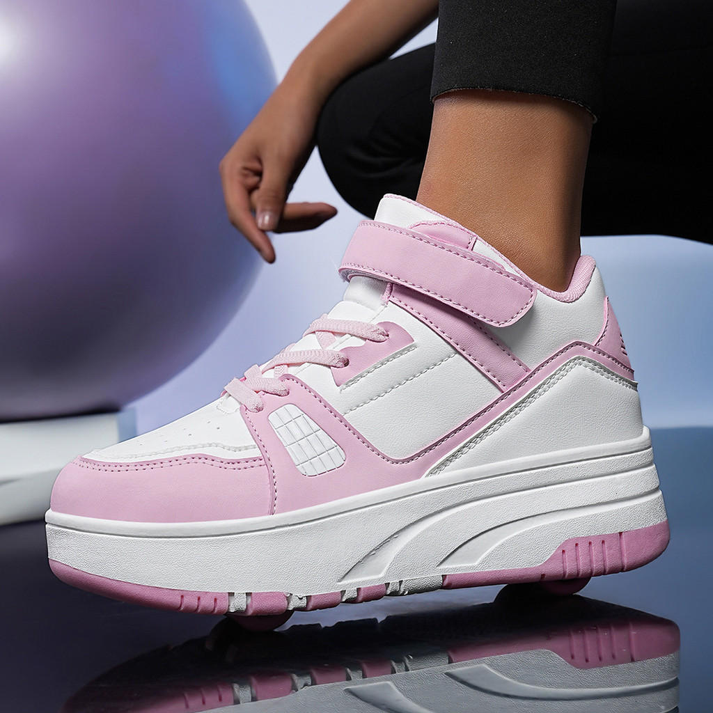 Sepatu Roda  Sepatu anak-anak empat roda tinggi topi ledak berjalan pemuda ice skating sepatu dua ba