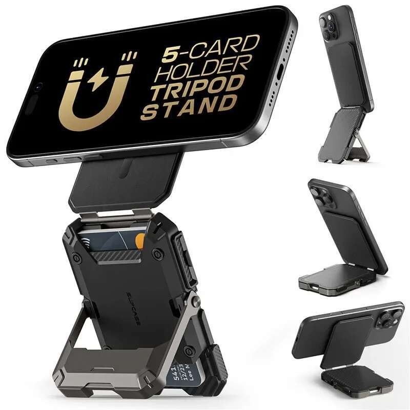 Pemegang Kartu Kredit Tripod SUPCASE Magnetik untuk iPhone 16/15/14/13/12 Stand Telepon yang Dapat