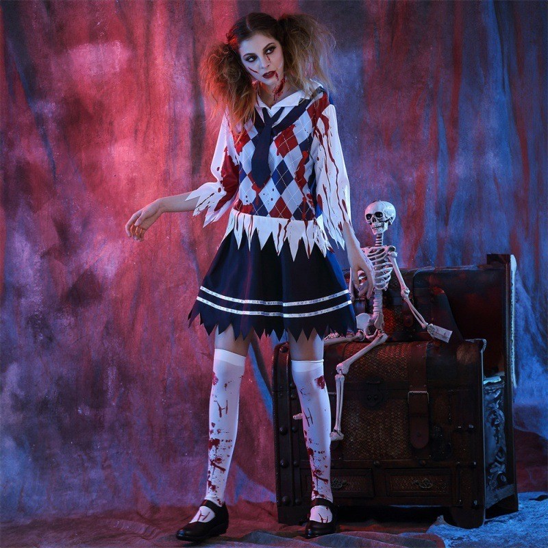 Kostum Cosplay Wanita  Halloween dewasa kosplay kostum horror boneka siswa vampir seragam zombie bad