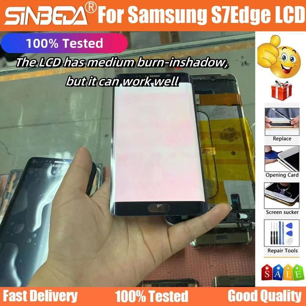 AMOLED untuk Galaxy S7 Edge G935 G935F SM-G935FD Layar LCD Sentuh Terbakar
