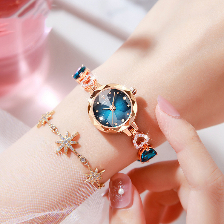 Jam Tangan Mewah  SOLLEN Solon Women's Small and Elegant, Sweet Deep Sea Heart Quartz Watch, Exquisi