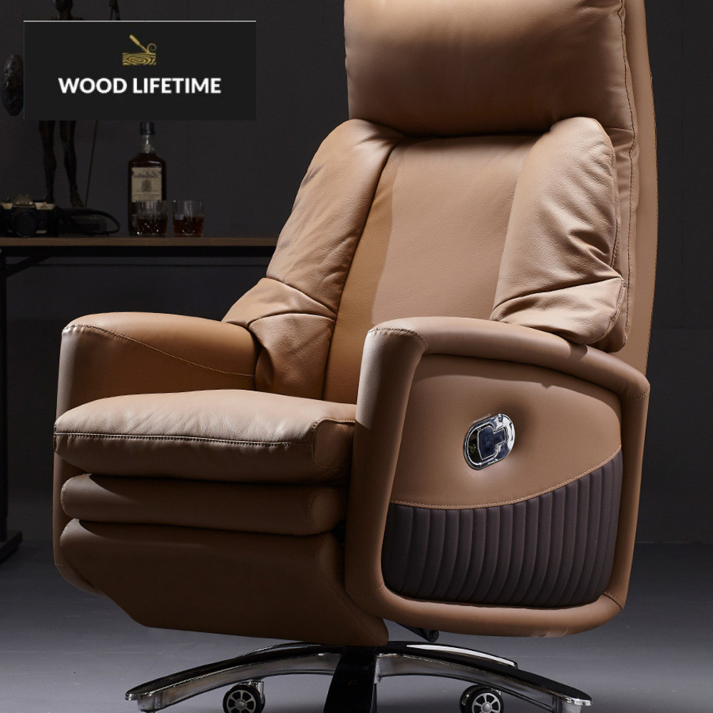 Kursi bos berbohong, kantor kulit, komputer rumah deluxe, kursi kulit sapi yang nyaman.