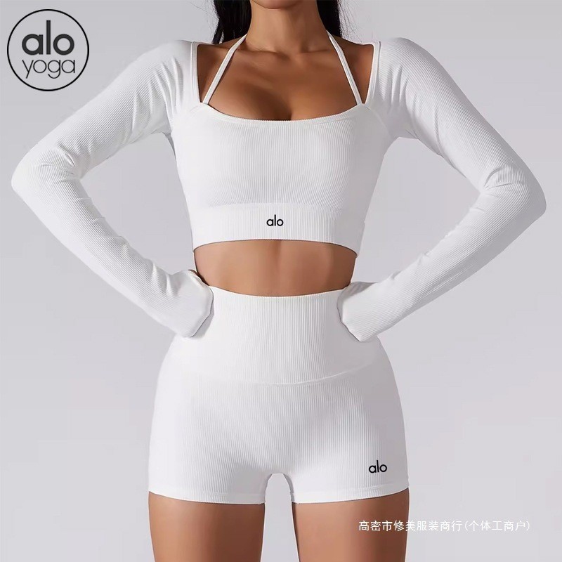 Baju Olahraga Wanita Import    Alo pakaian yoga lengan dada wanita pad benang olahraga T-shirt cepat